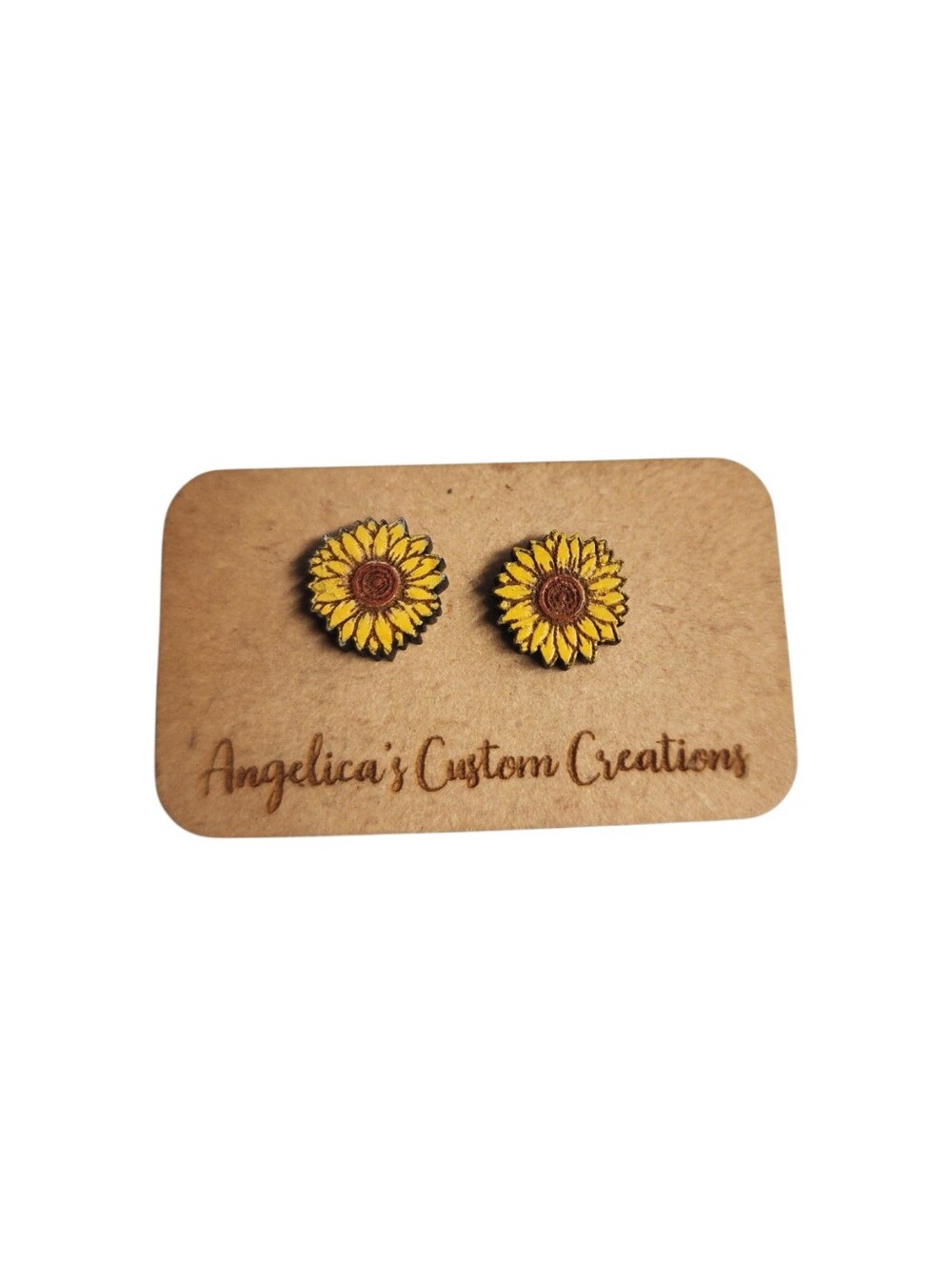 Golden Meadow Sunflower Wood Stud Earrings